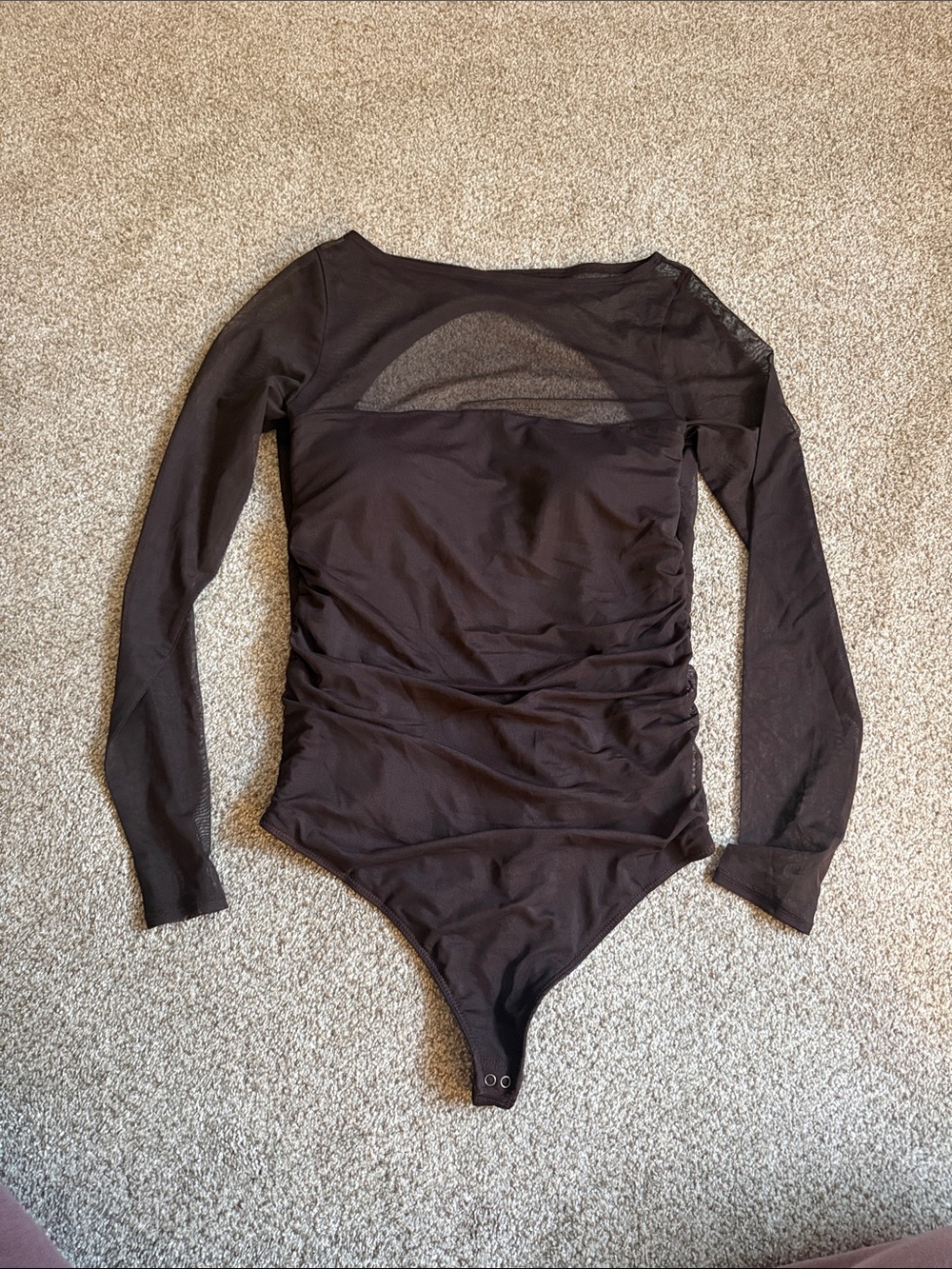Abercrombie & Fitch Bra-Free Brown Long-Sleeve Mesh Bodysuit